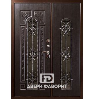 Дверь двустворчатая с терморазрывом (стекло + ковка)