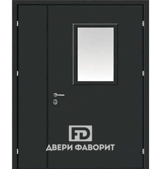 Стальная противопожарная дверь со стеклом и двумя распашными створками