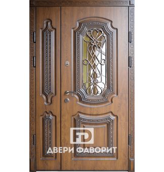 Дверь двустворчатая (терморазрыв) с ковкой и стеклом