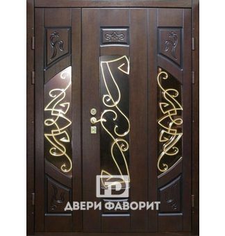 Стальная двустворчатая дверь с коваными решетками