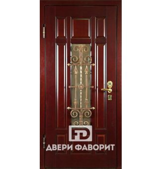 Уличная дверь с ковкой под золото